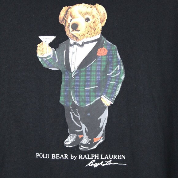 Polo Ralph Lauren Men's Holiday Tux Martini Bear Black Cotton T-Shirt Size L - Picture 2 of 5